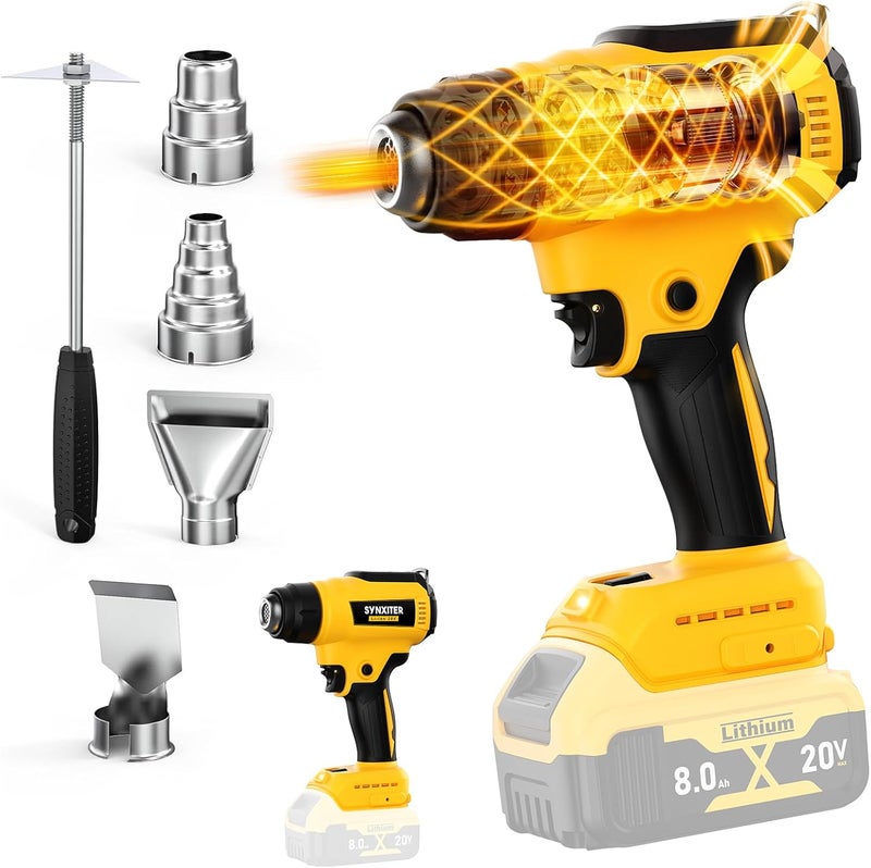 Synxiter Cordless Heat Gun for Dewalt 20V Battery, 350W,LED Light,Fast Heating Soldering Hot Air Gun 122℉-1022℉ Variable Temperature Control with 4pcs Nozzles&Scraper for Crafts, Shrink Wrap(NO Battery) - Image 1